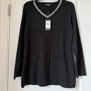 New Women’s Adrianna Papell Elegant Black Embellished Sweater Size S